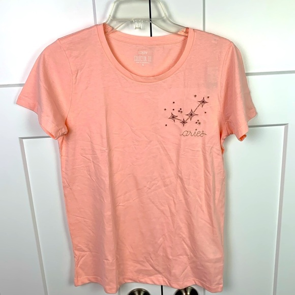 NWT J Crew Factory SMALL Aries zodiac graphic tee PINK Shirt Sleeve Celestial - Picture 1 of 6